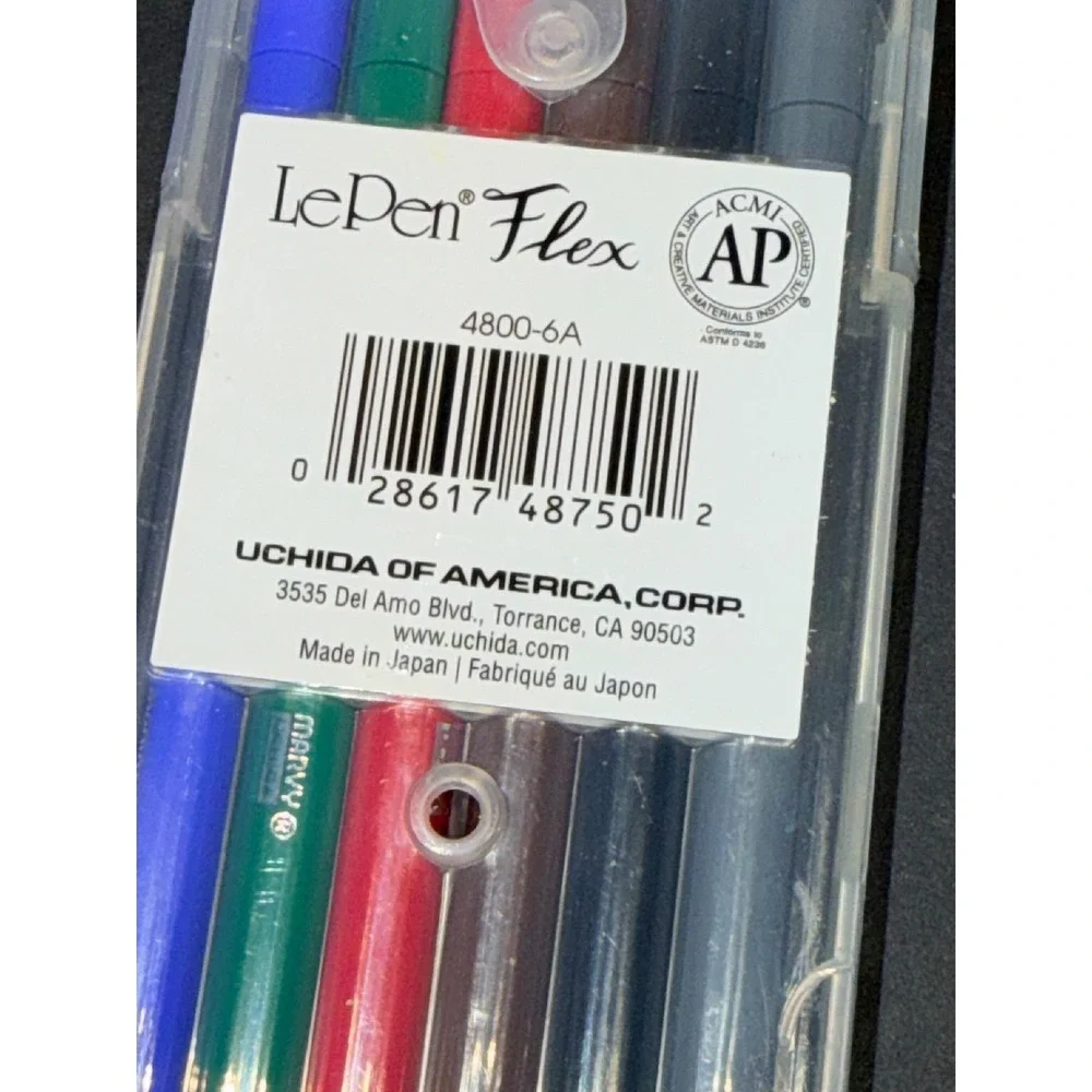 Marvy Uchida Le Pen Flex 6pc Primary Set Brush Tip Markers 4800-6A Made in Japan